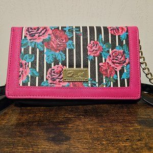 Betsey Johnson Roses Stripes Wallet Clutch Crossbody